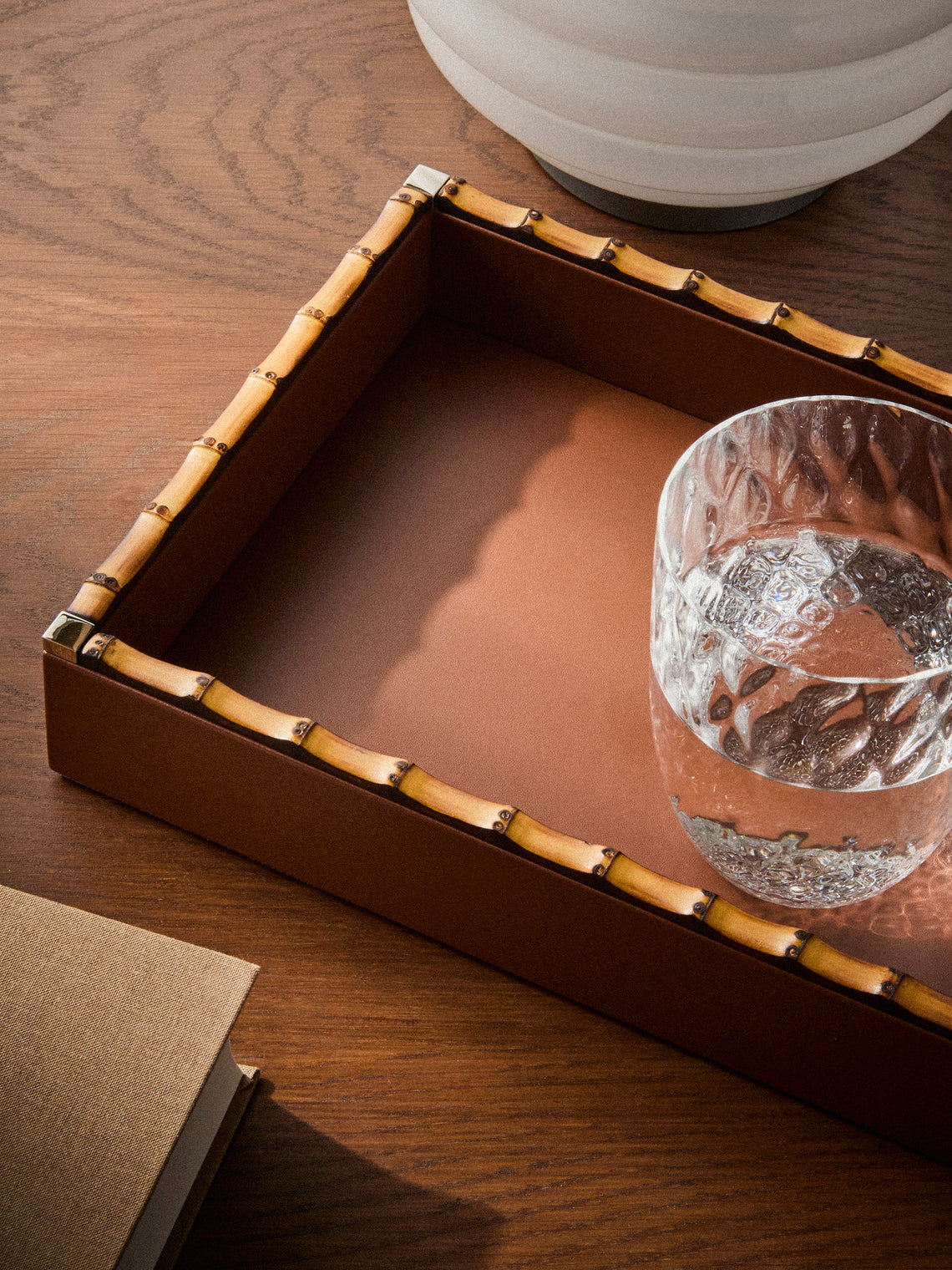 Riviere - Bice Nabuk Leather and Bamboo Valet Tray (9.5in/24cm) - Brown - ABASK