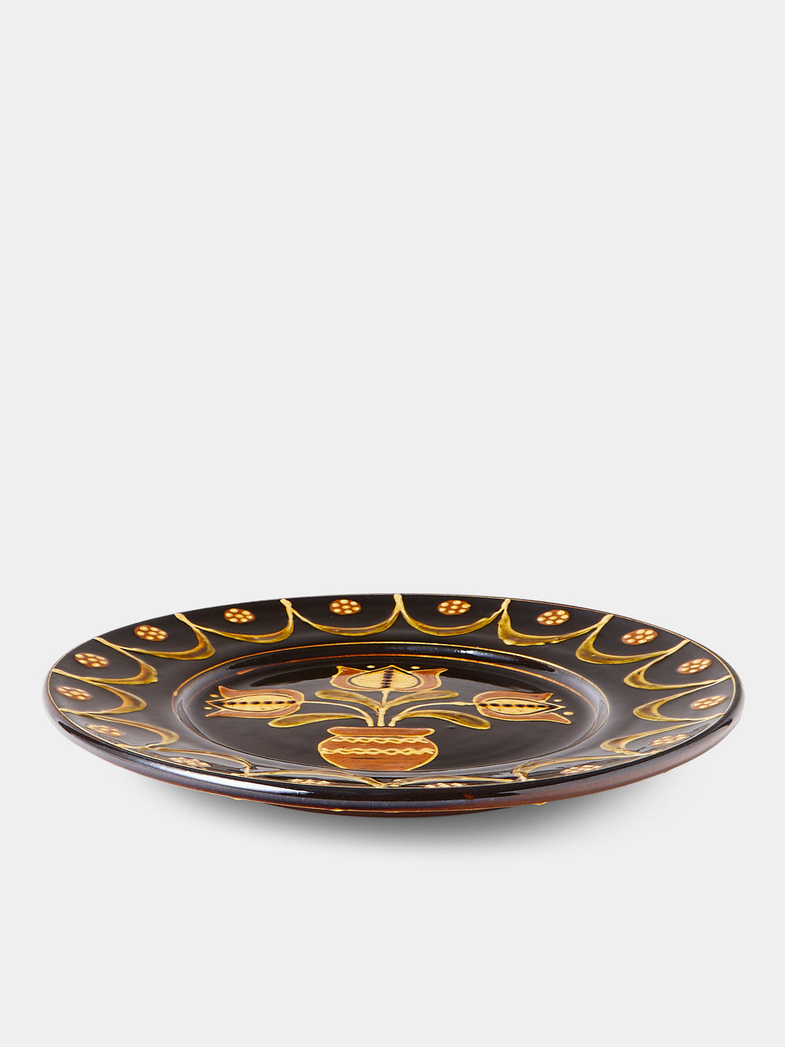 Fitch & McAndrew - Tulips Slipware Serving Plate (13in/33cm) - Black - ABASK