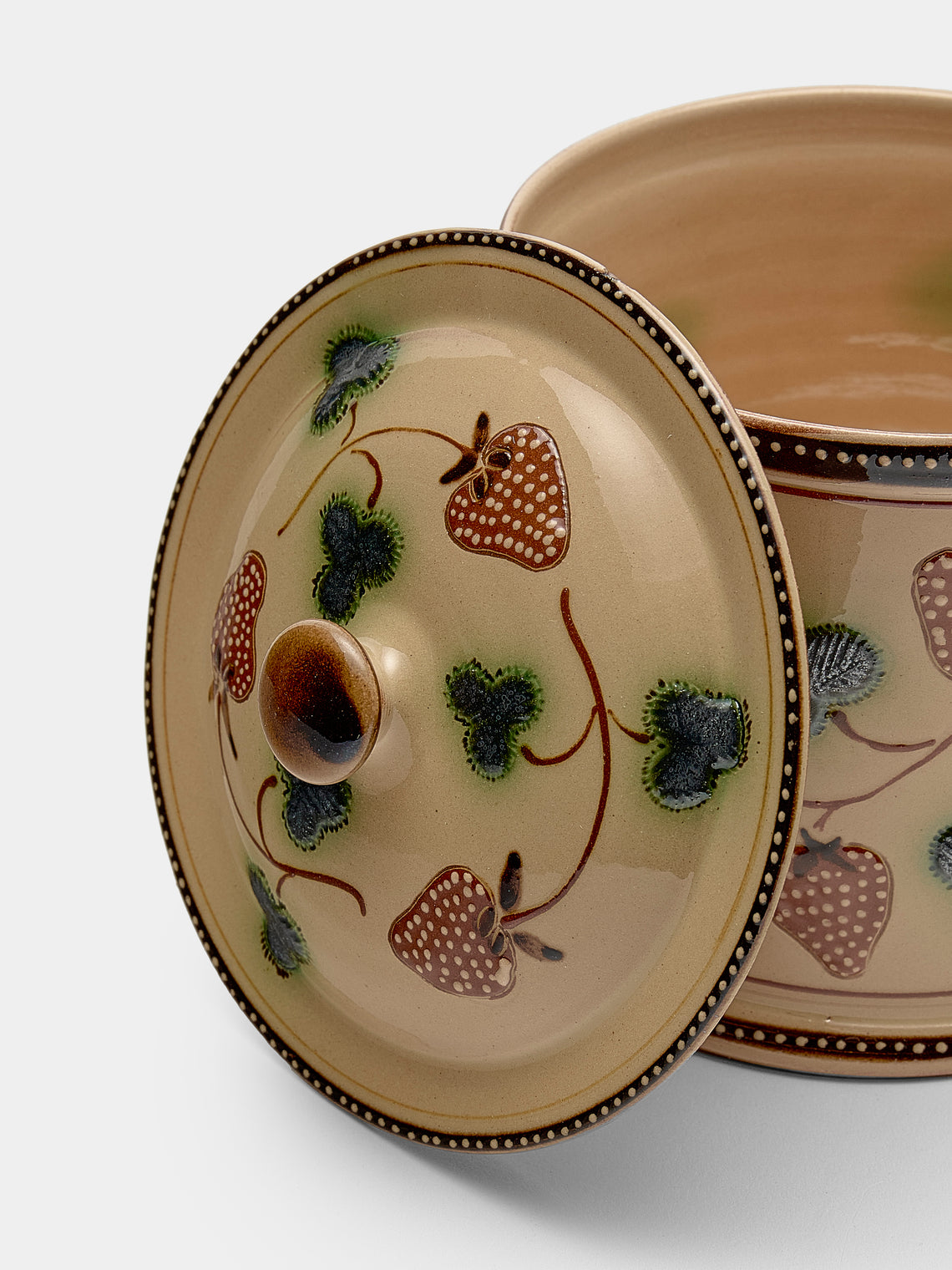 Poterie d’Évires - Strawberries Hand-Painted Ceramic Medium Lidded Pot - Cream - ABASK