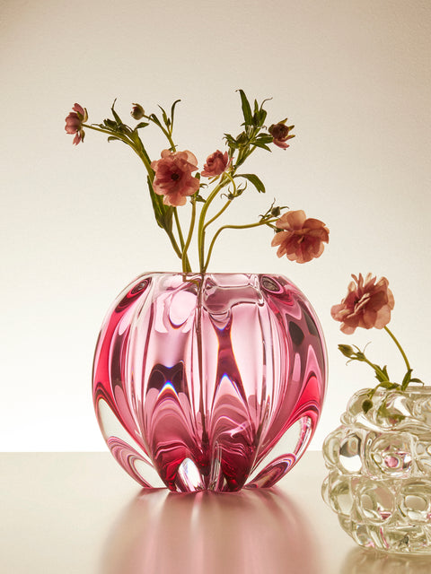 Yali Glass - Fiori Bolla Hand-Blown Murano Glass Vase (9.5in/24cm) - Pink - ABASK