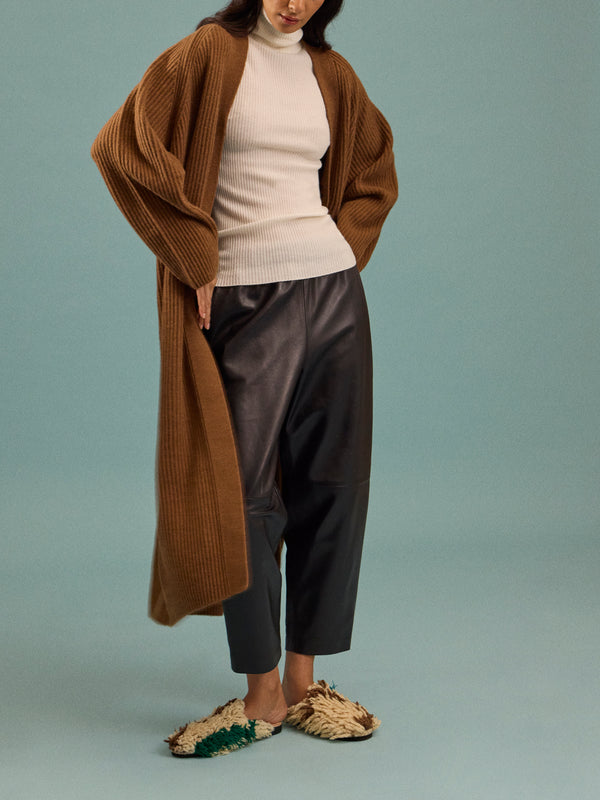 Dusan - Ribbed Wool Long Cardigan | One Size - Tan - ABASK