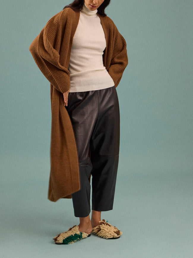 Dusan - Ribbed Wool Long Cardigan | One Size - Tan - ABASK