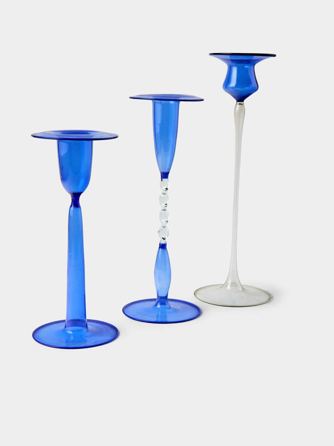 Antique and Vintage - Mid-Century Glass Candle Holders (Set of 3) - Blue - ABASK