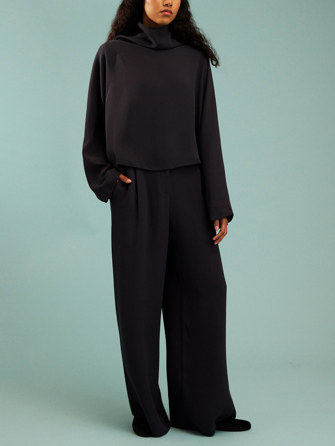 Dusan - Batwing Silk Short Oversized Top | One Size - Navy - ABASK