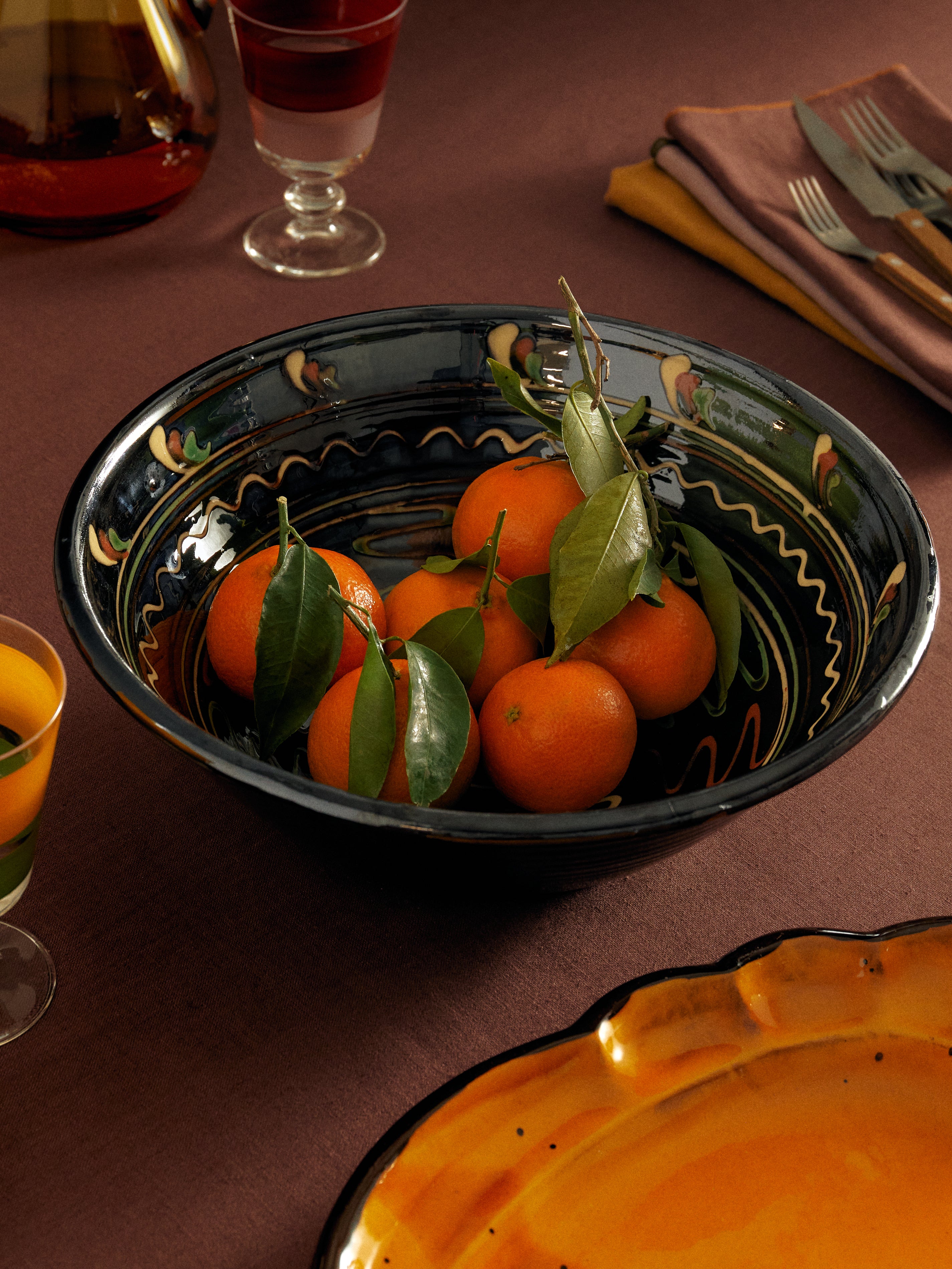 Hand-Painted Slipware Serving Bowl