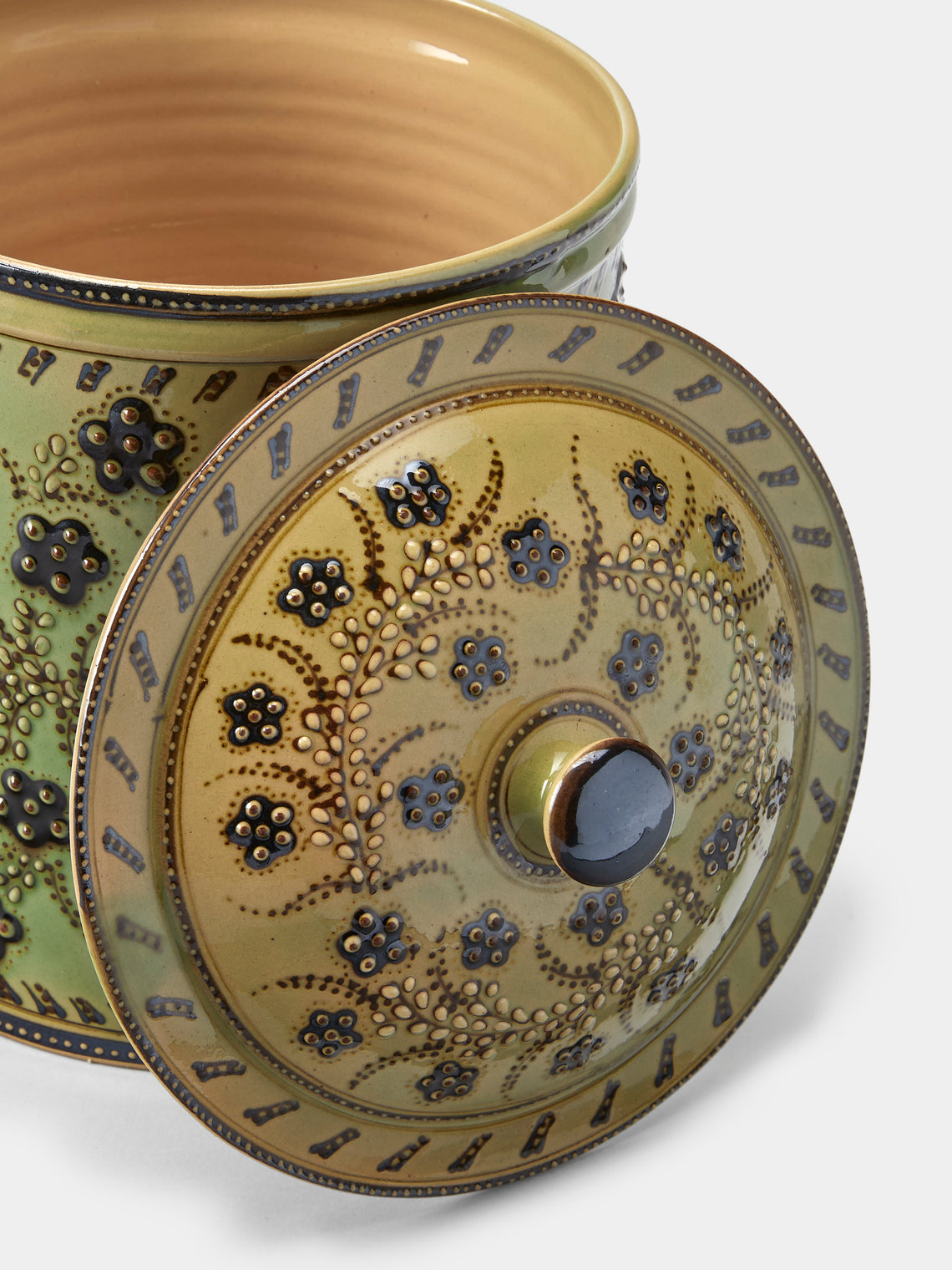 Poterie d’Évires - Flowers Hand-Painted Ceramic Large Lidded Pot - Green - ABASK