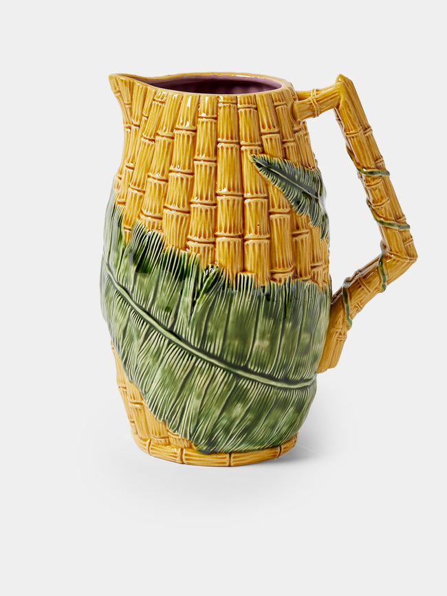 Verdolini - Bamboo and Fern Hand-Painted Majolica Ceramic Pitcher - Yellow - ABASK - 