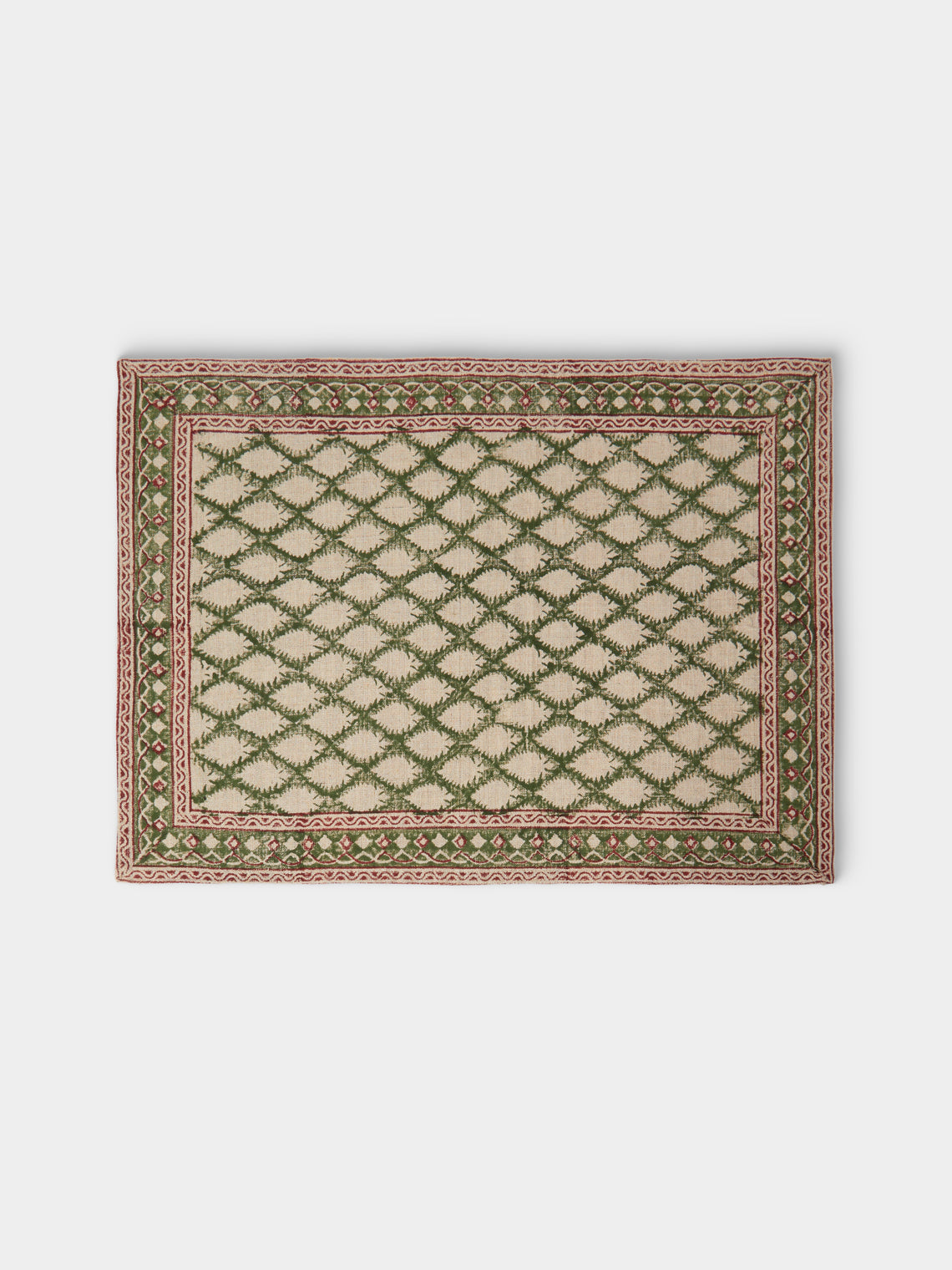 Chamois - | Set of 2 | Cypress Block-Printed Linen Placemats - Multiple - ABASK