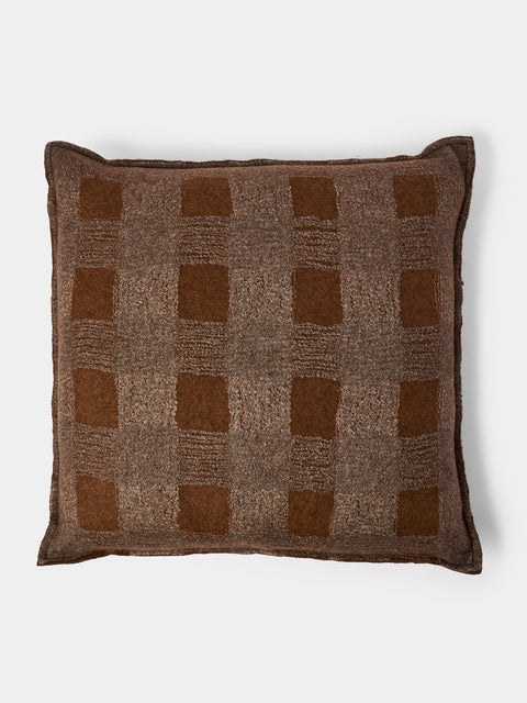 Norlha - Overfelt Husk Yak and Silk Cushion (19.5in/50cm) - Brown - ABASK - 