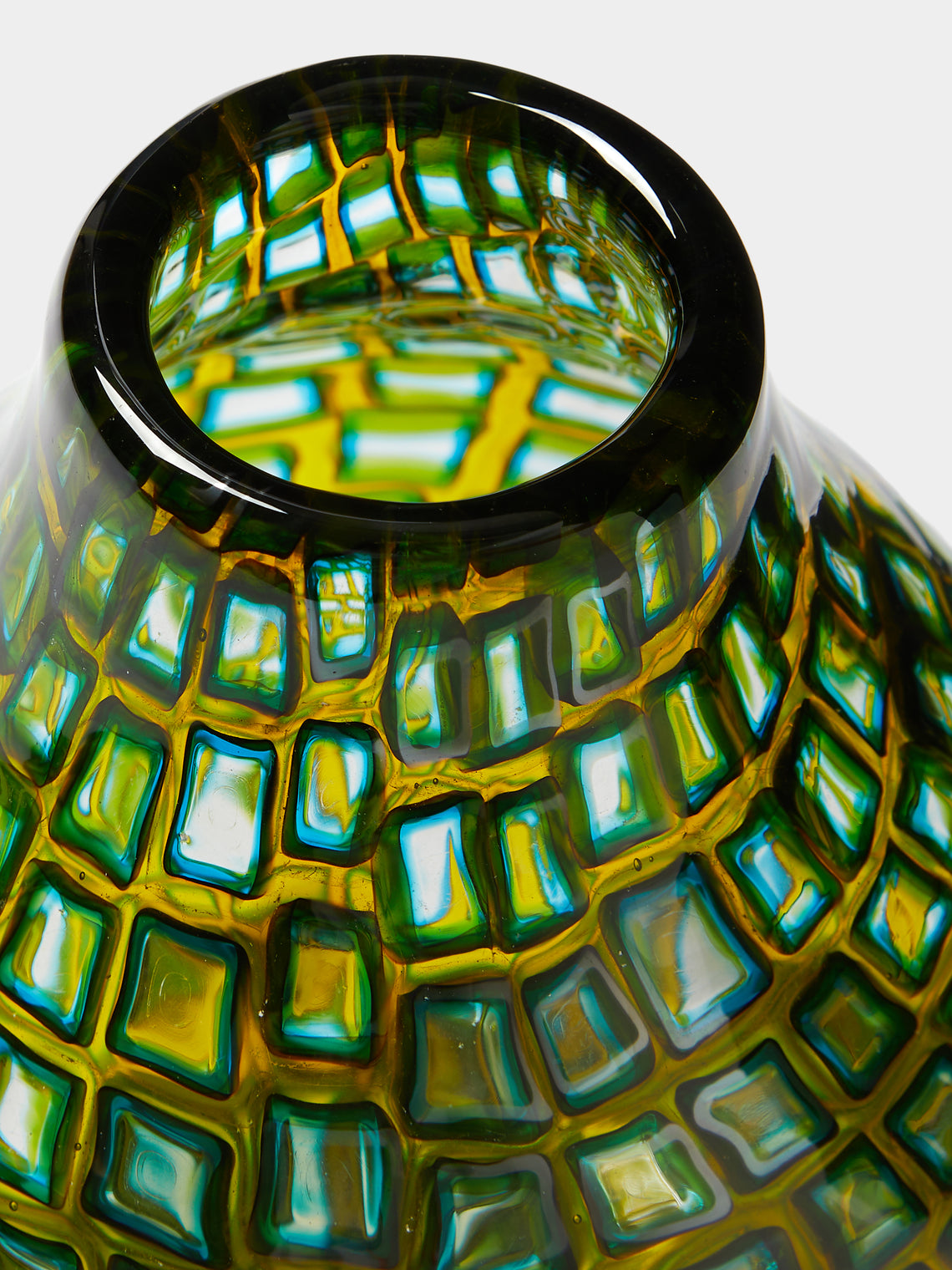 Venini - 1940 Carlo Scarpa Romane Murrine Murano Glass Vase (7in/18cm) - Green - ABASK