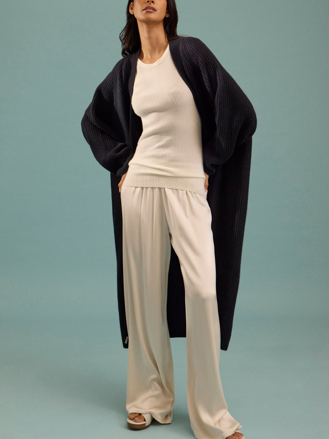 Dusan - Ribbed Wool Long Cardigan | One Size - Navy - ABASK