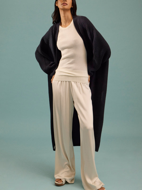 Dusan - Ribbed Wool Long Cardigan | One Size - Navy - ABASK