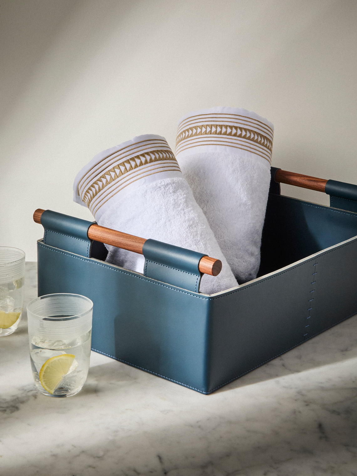 Rabitti 1969 - Beta Leather Rectangular Low Basket - Blue - ABASK
