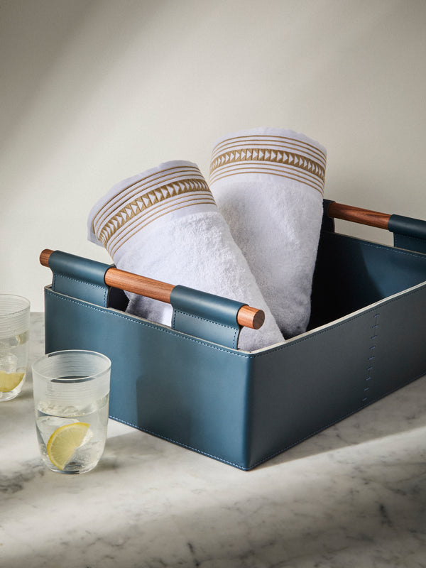 Rabitti 1969 - Beta Leather Rectangular Low Basket - Blue - ABASK