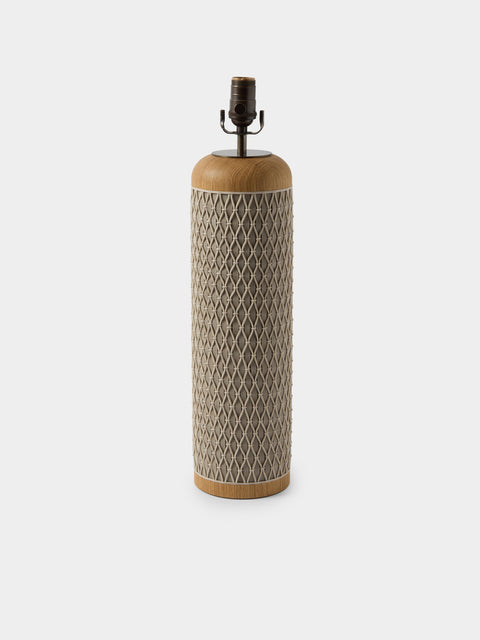 Aimee Betts - Ricasso Barrel Oak and Leather Tall Table Lamp - Gray - ABASK - 