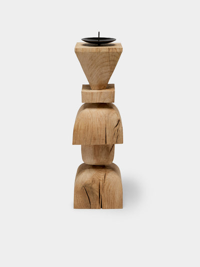 Jamie Gaunt Designs - Totem Hand-Carved Wood Candle Holder - Light Brown - ABASK - 