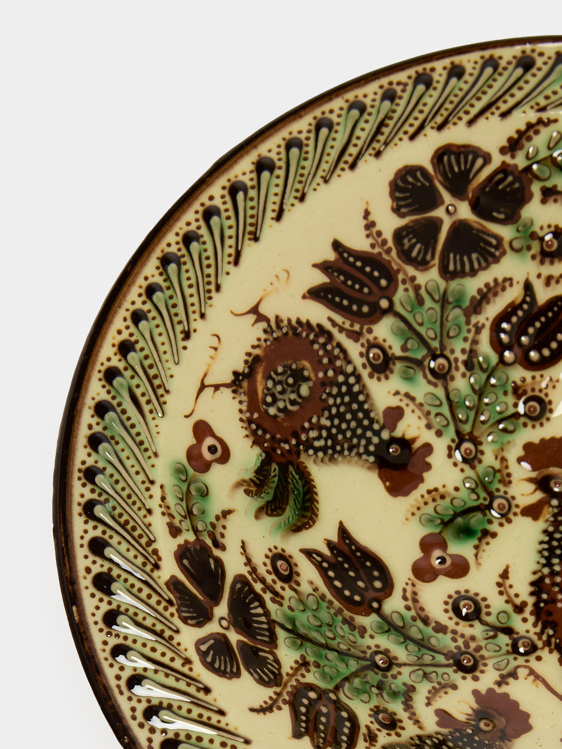 Poterie d’Évires - Chickens Hand-Painted Ceramic Serving Bowl - Cream - ABASK