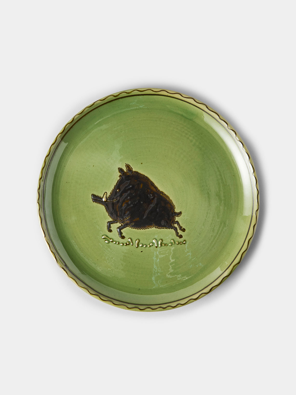 Poterie d’Évires - Animals Hand-Painted Ceramic Dinner Plates – 9.5in/24cm (Set of 4) - Green - ABASK