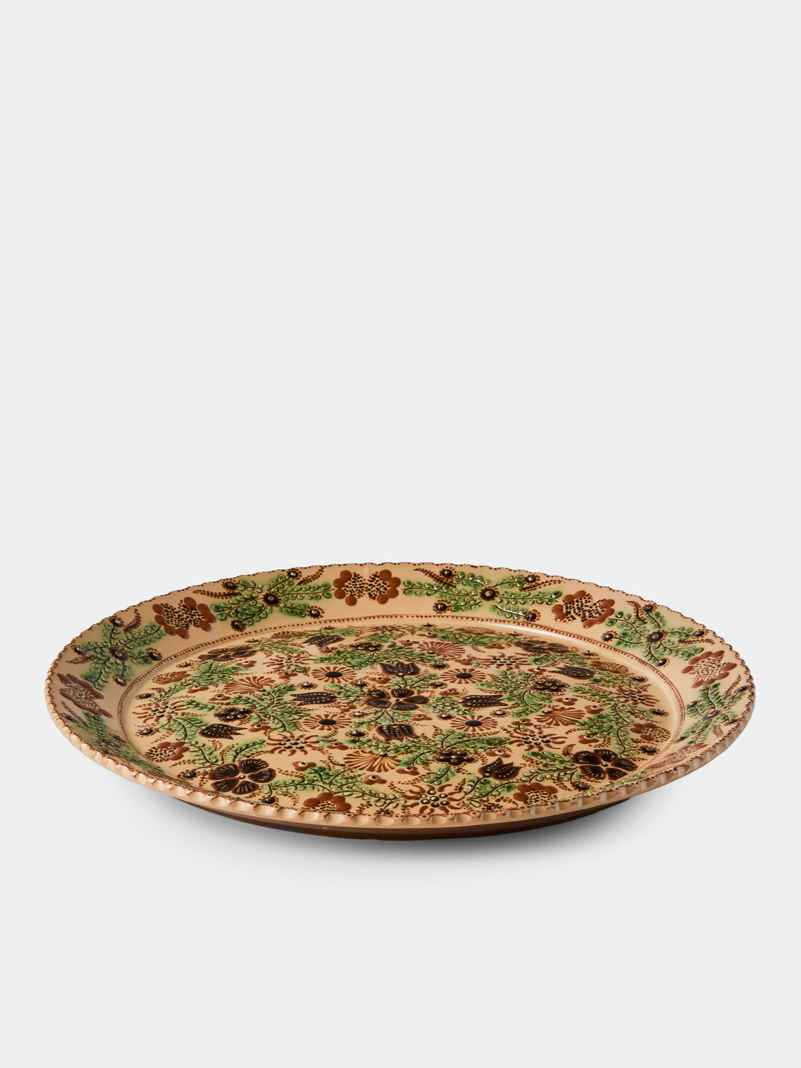 Poterie d’Évires - Flowers Hand-Painted Ceramic Round Platter - Cream - ABASK
