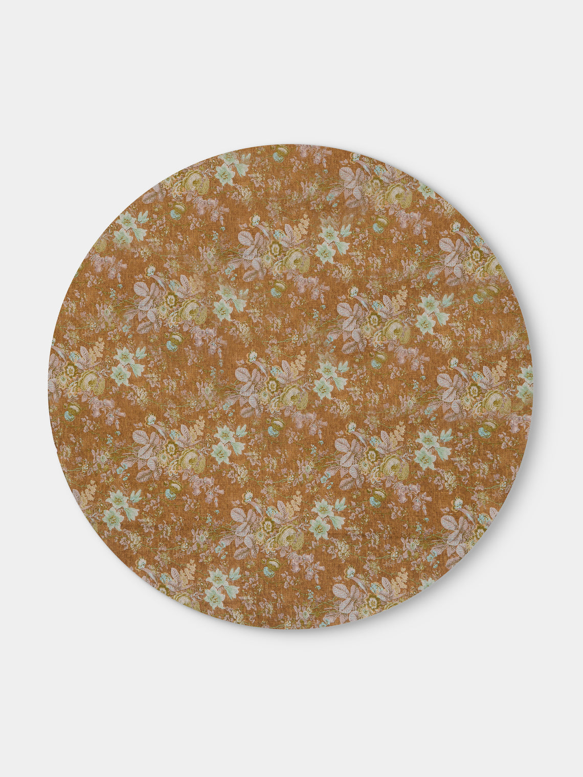 D'Ascoli - Seville Printed Linen Round Tablecloth (118in/3m) - Brown - ABASK - 