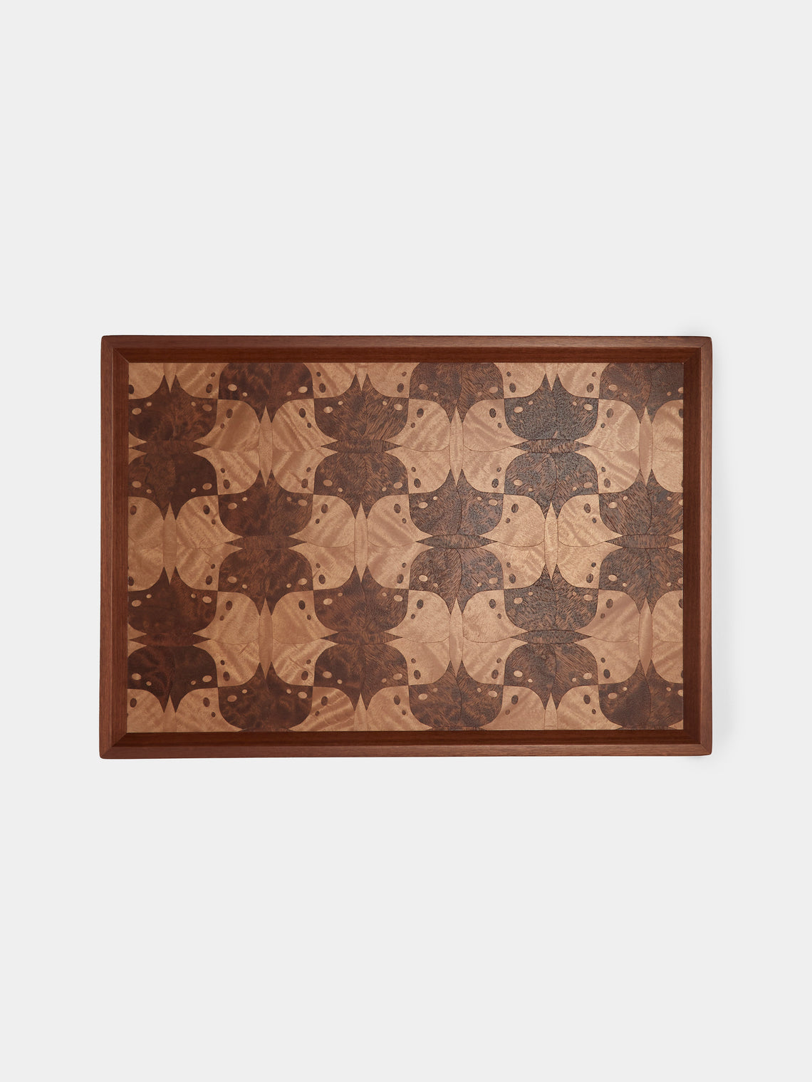 Mori Kougei - Poke Marquetry Wood Tray (14.5in/37.5cm) - Brown - ABASK - 