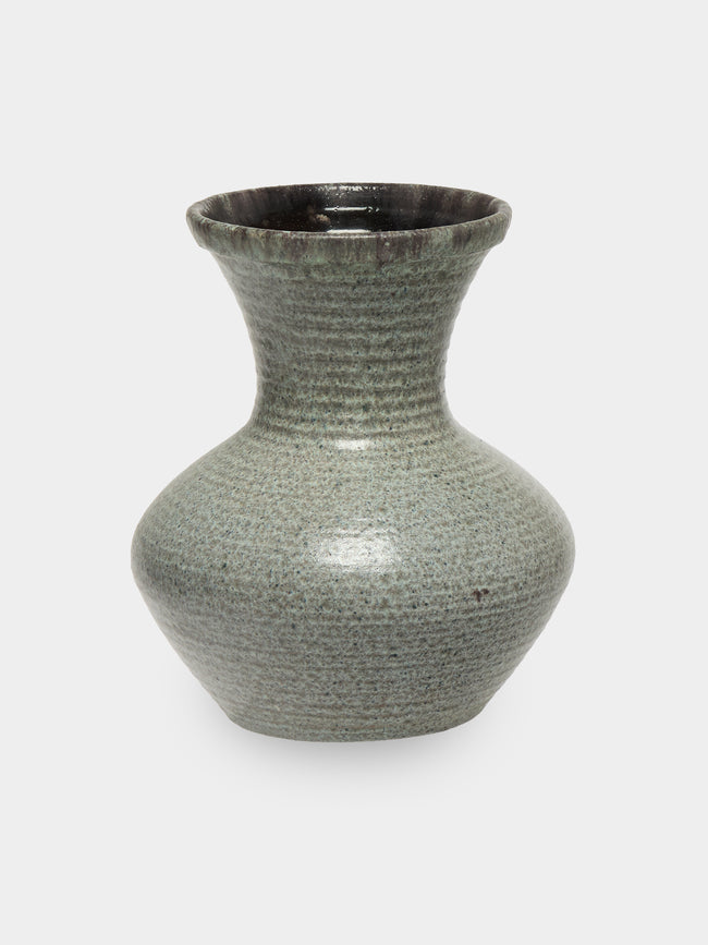 Antique and Vintage - Mid-Century Accolay Ceramic Vase (9in/23cm) - Brown - ABASK - 