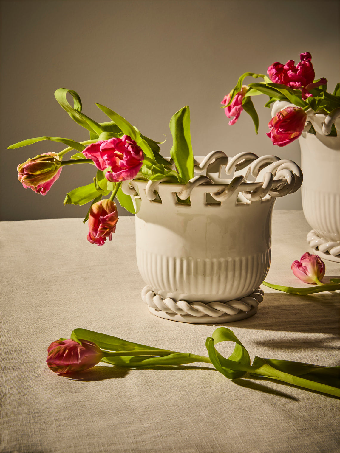 Antique and Vintage - 1920s Émile Tessier Ceramic Vase (9in/22.5cm) - White - ABASK