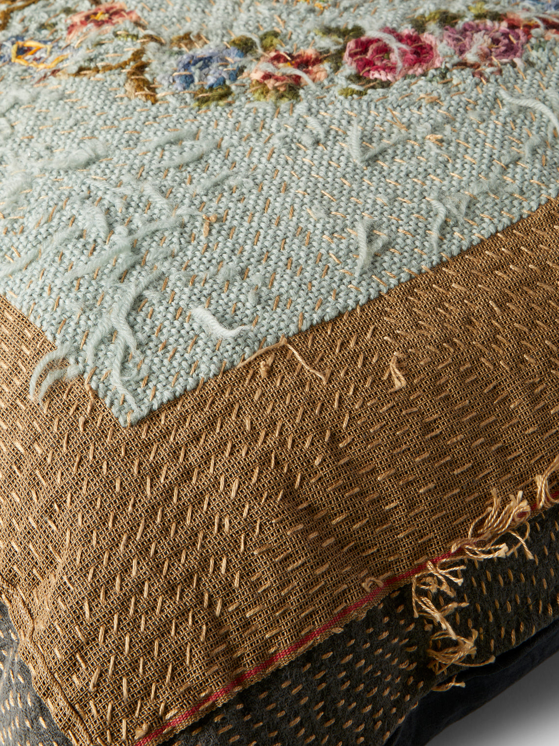 By Walid - 1930s Needlepoint Wool, Linen and Damask Cushion (27.5in/70cm) - Multiple - ABASK