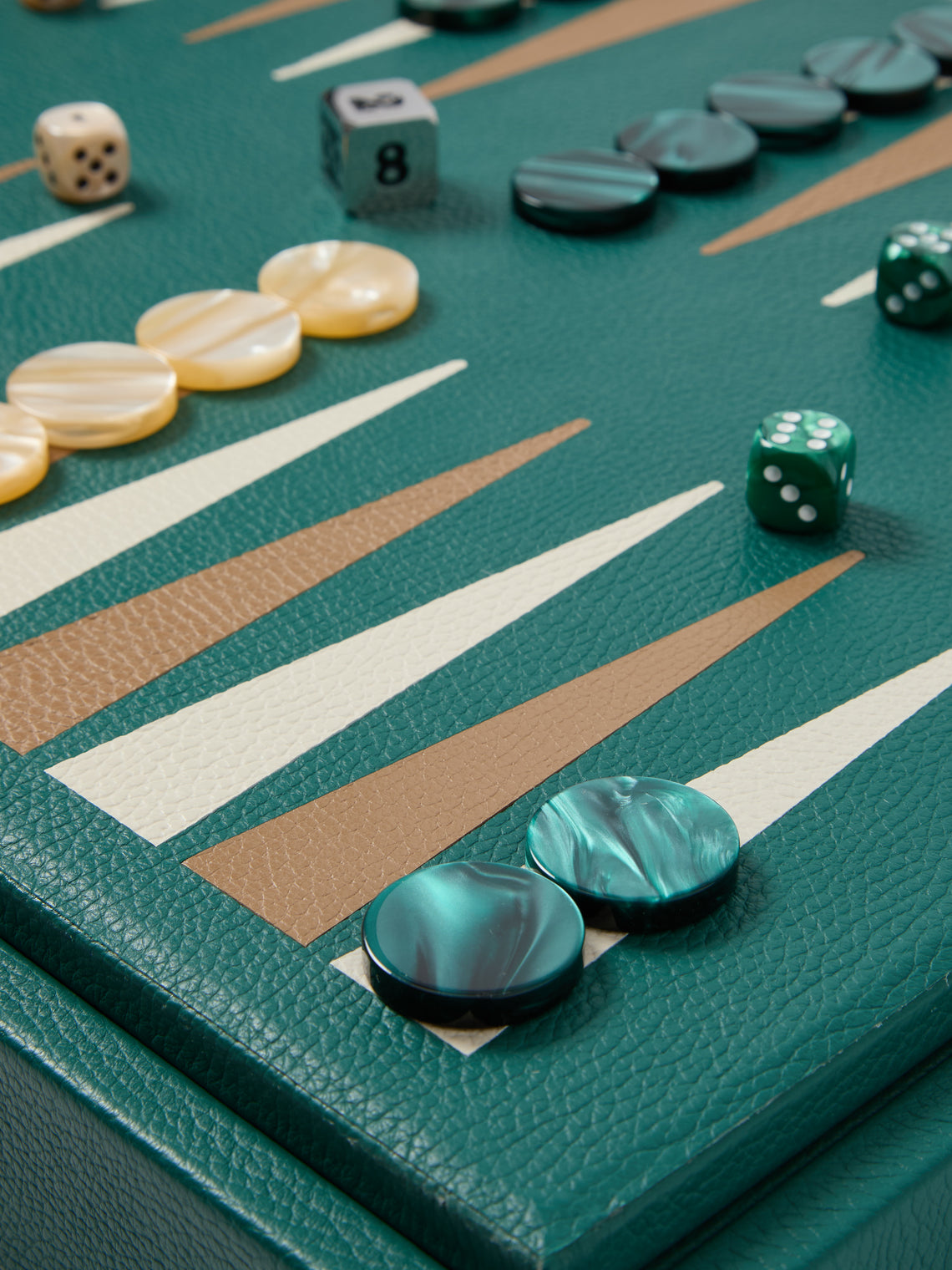 Hector Saxe - Leather Backgammon, Checkers, Chess and Dominoes Compendium - Green - ABASK