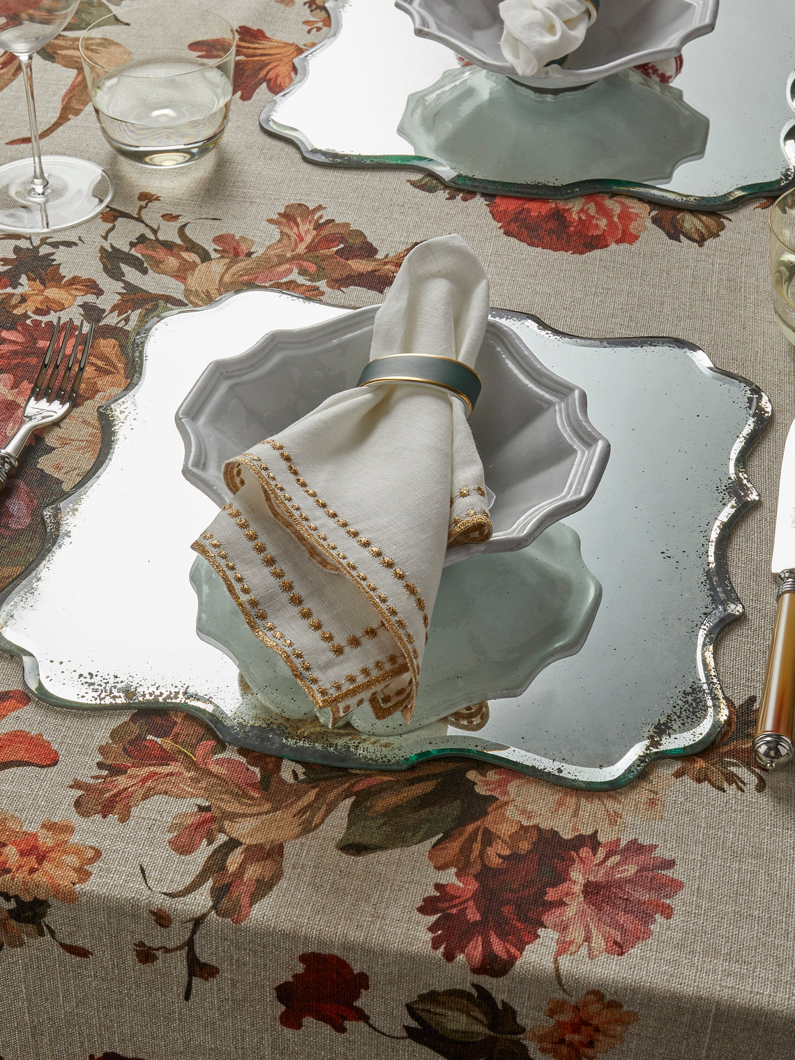 Borgo delle Tovaglie - Firenze Mirrored Glass Placemats (Set of 6 - Silver - ABASK