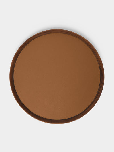 Giobagnara x Poltrona Frau - Walnut and Leather Round Tray (16.5in/42cm) - Tan - ABASK - 