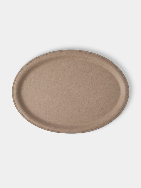 Giobagnara - Miramar Leather Oval Tray (13in/33cm) - Cream - ABASK - 