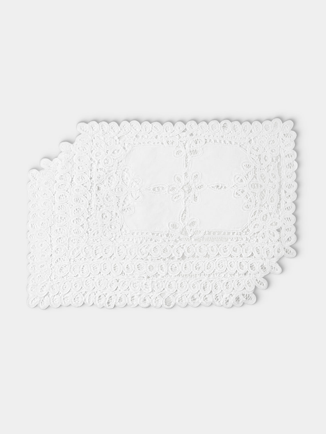 Rolane du Dreuih Creations - Lacework Linen Large Oblong Placemats (Set of 4) - Ivory - ABASK
