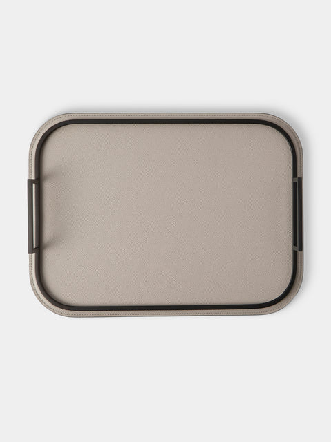 Giobagnara - Bellini Leather Tray (15in/38.5cm) - Light Gray - ABASK - 