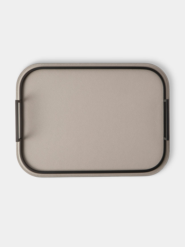 Giobagnara - Bellini Leather Tray (15in/38.5cm) - Light Gray - ABASK - 