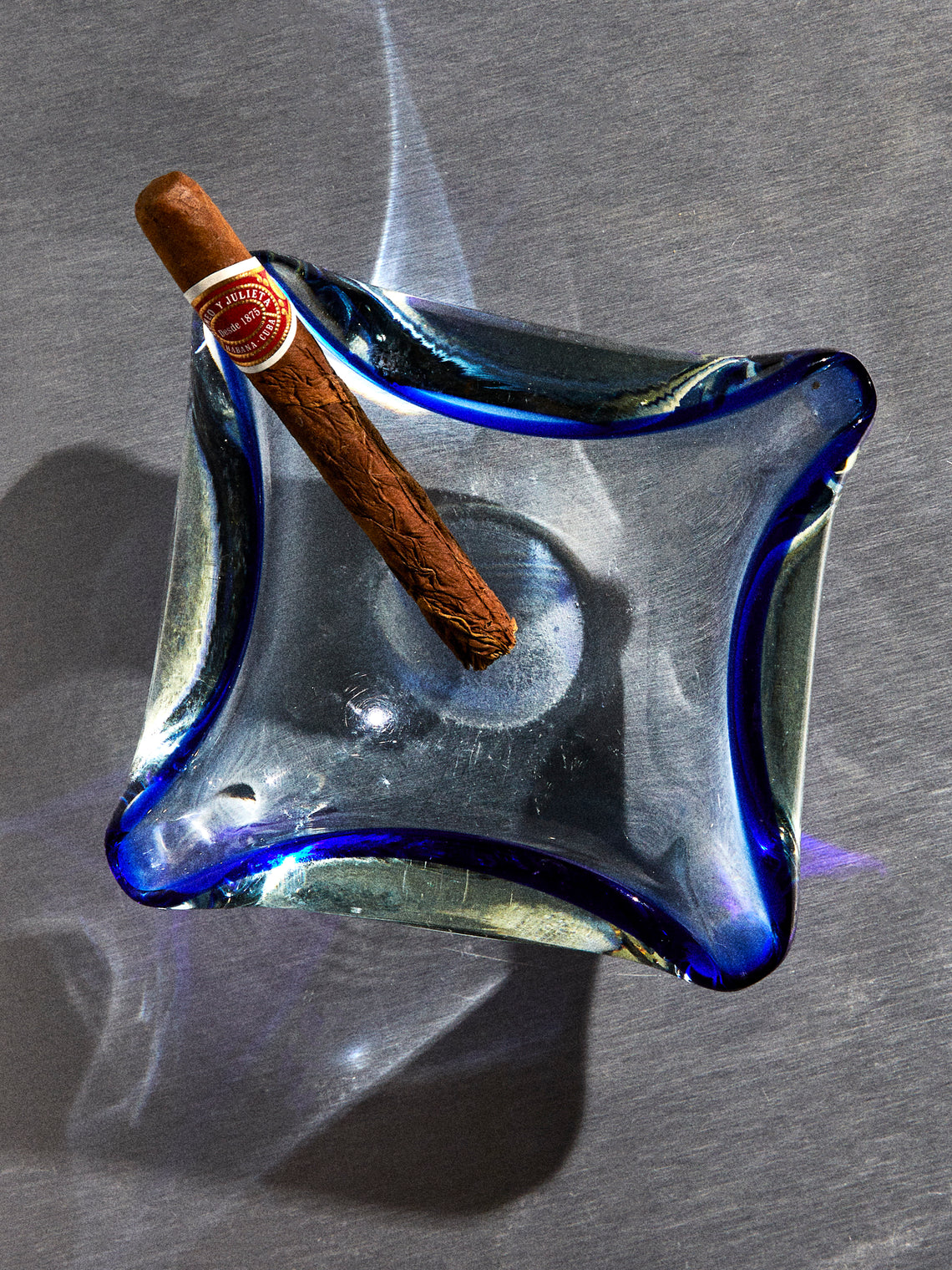 Antique and Vintage - Mid-Century Glass Ashtray - Blue - ABASK