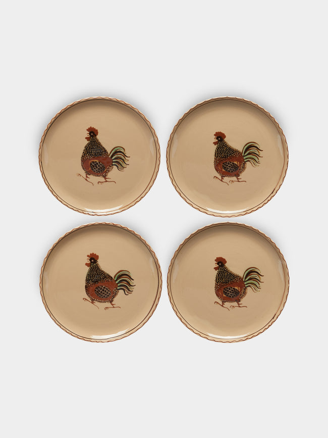 Poterie d’Évires - Chickens Hand-Painted Ceramic Dinner Plates (Set of 4) -  - ABASK - 