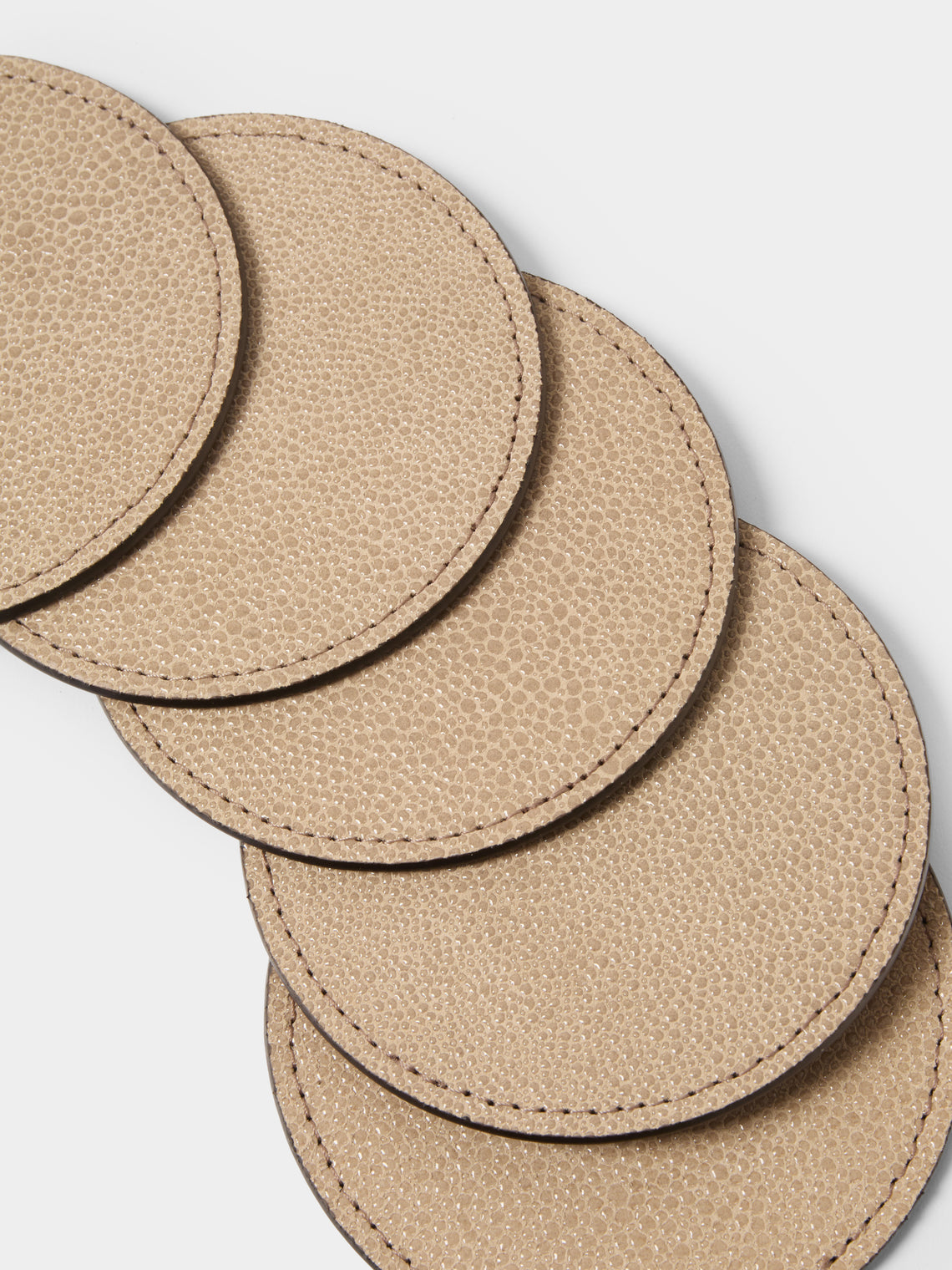 Pinetti - Leather Round Coasters (Set of 6) - Taupe - ABASK