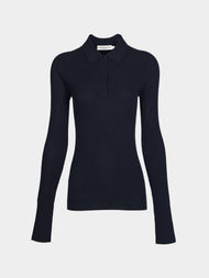Arch4 - Nightingale Baby Goat Cashmere Long-Sleeved Polo Top | Size: S - Navy - ABASK - 