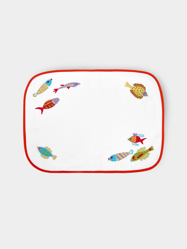 Loretta Caponi - Mendini Fish Hand-Embroidered Linen Placemats (Set of 2) -  - ABASK - 
