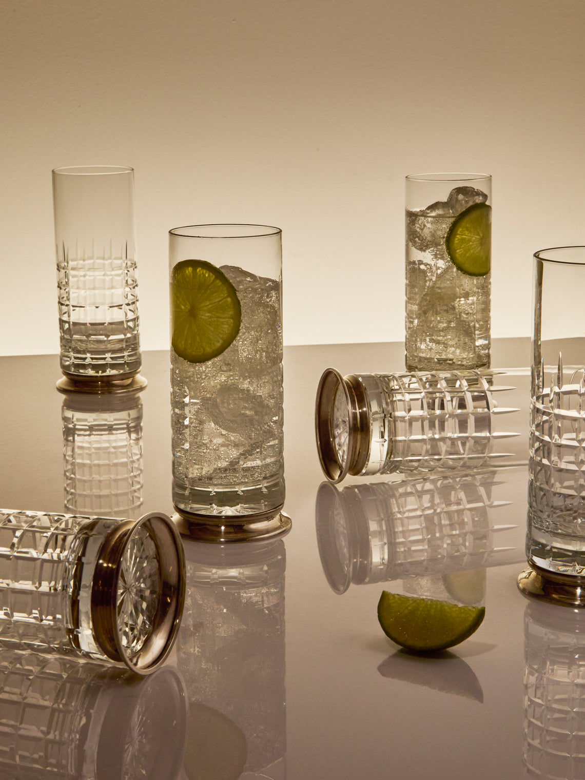 Antique and Vintage - Mid-Century Solid Silver and Crystal Highballs (Set of 6) - Clear - ABASK