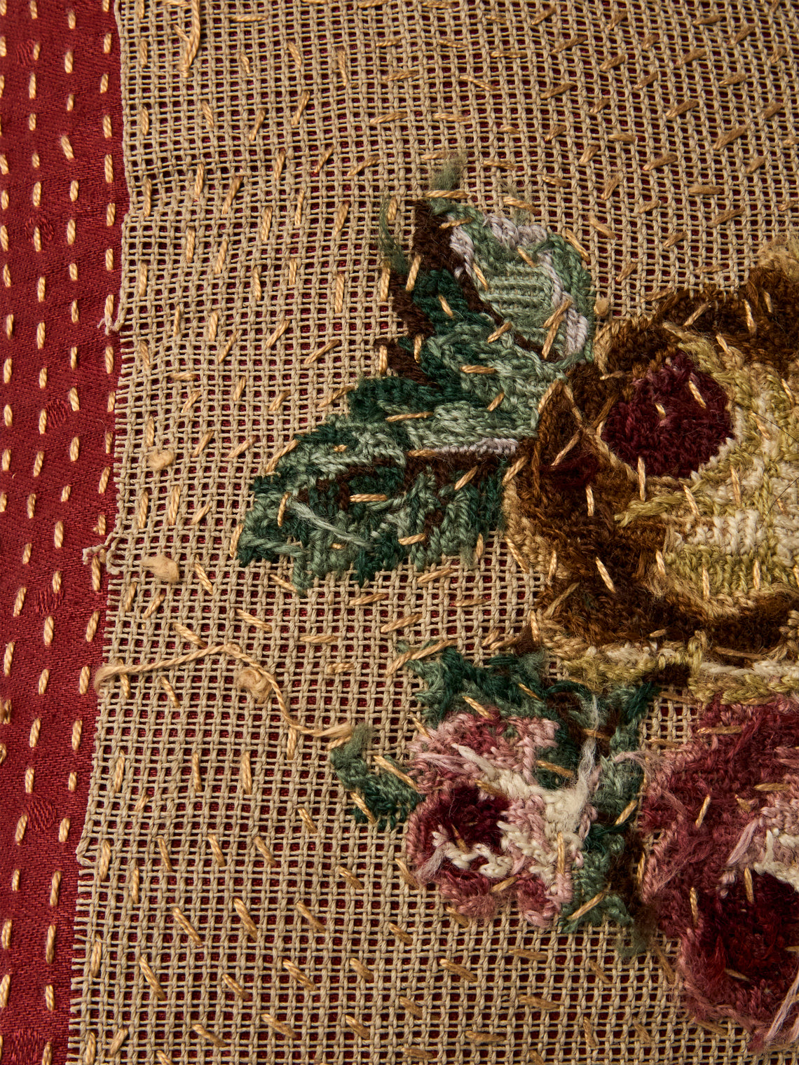 By Walid - 19th-Century Needlepoint Wool and Damask Cushion (19.5in/50cm) - Multiple - ABASK