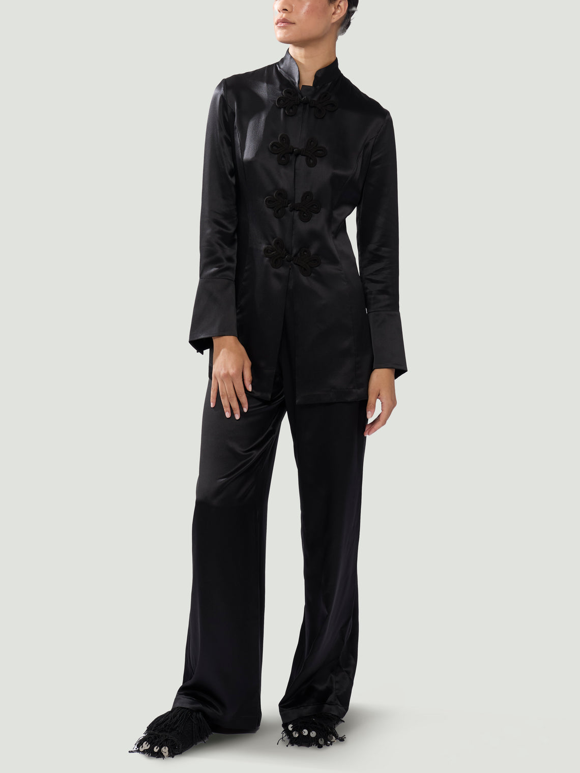 Loretta Caponi - Azalea Silk Pajama Set - Black - ABASK