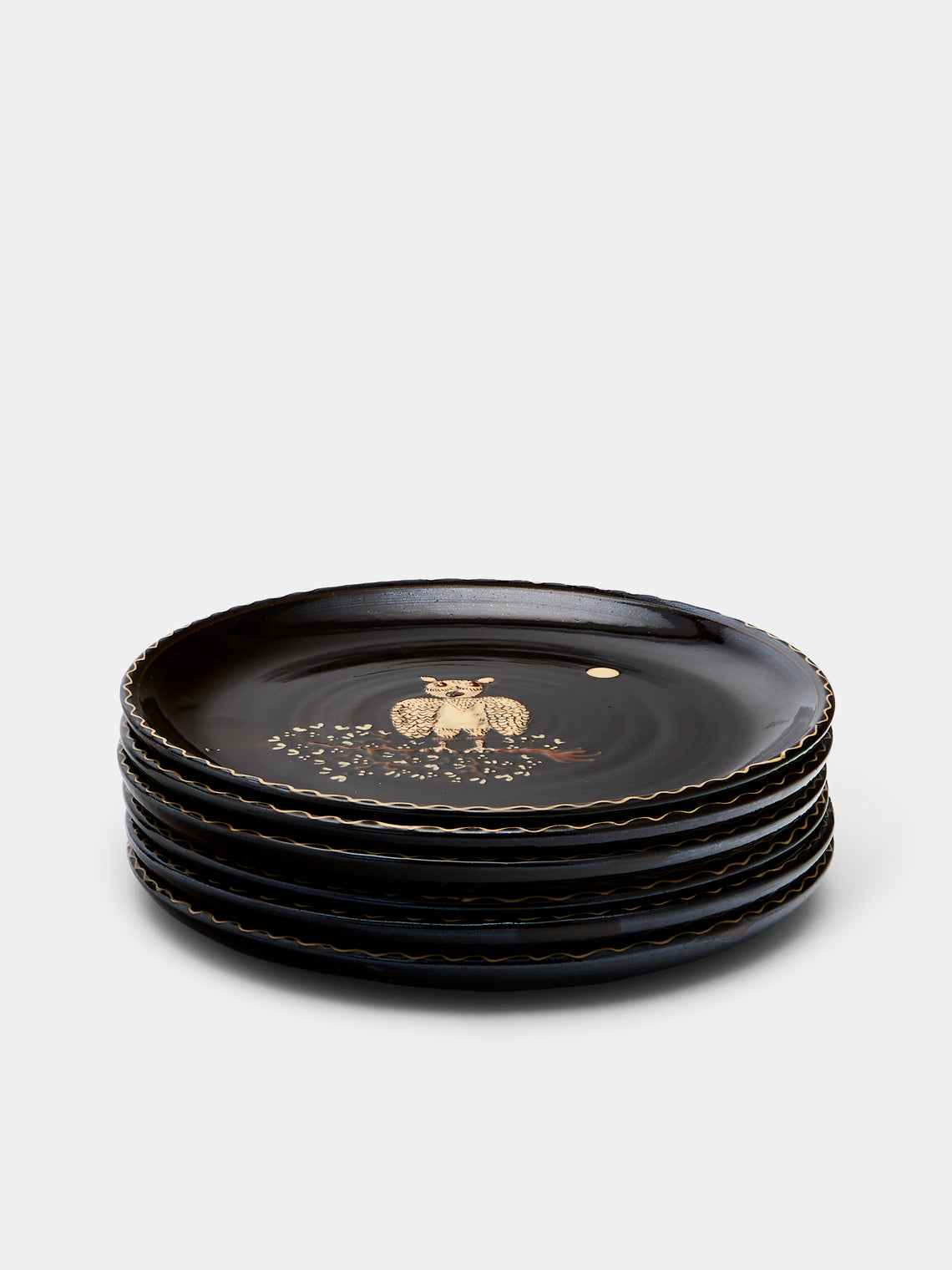 Poterie d’Évires - Animals Hand-Painted Ceramic Dinner Plates (Set of 6) - Dark brown - ABASK