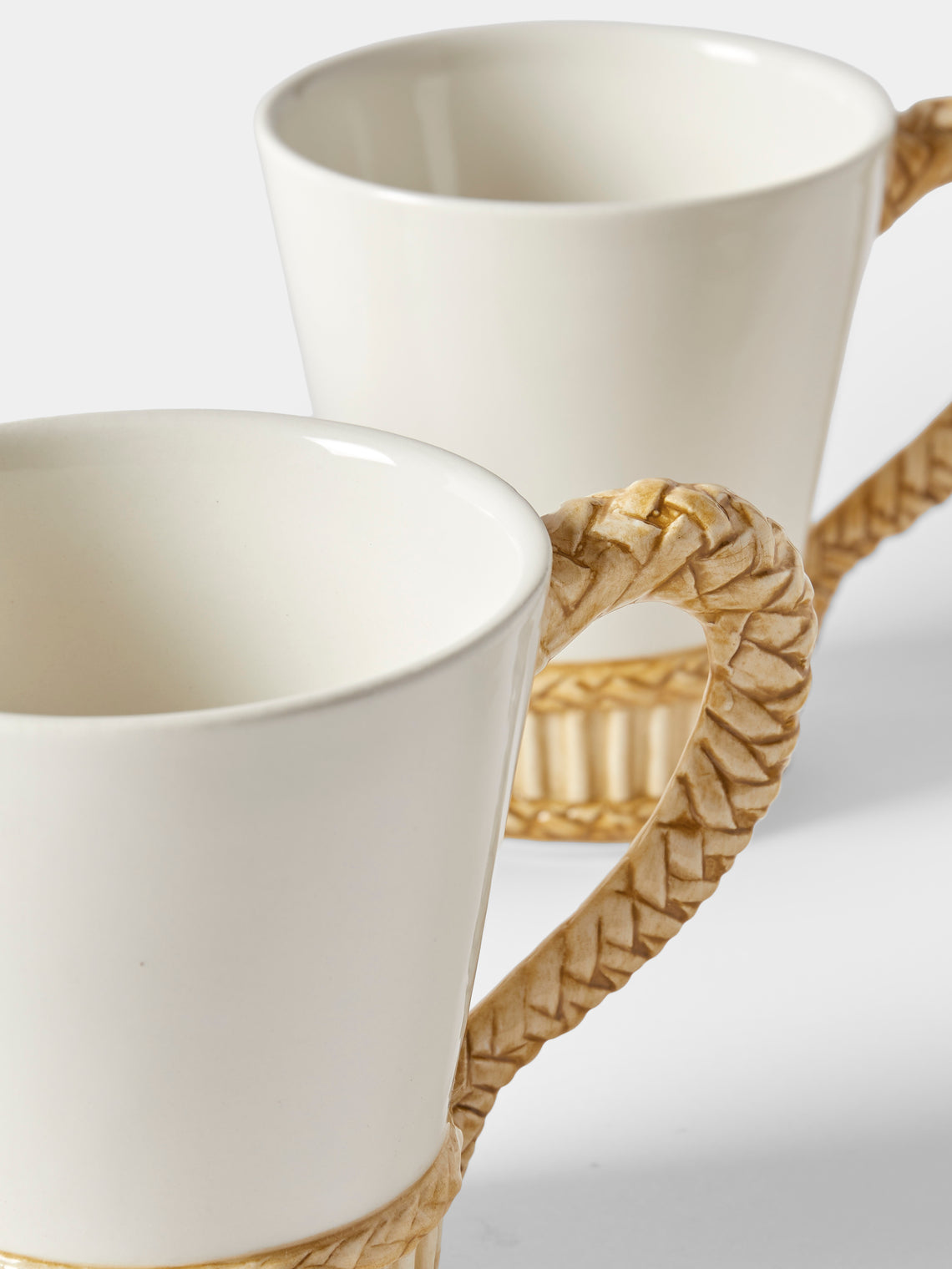 Tessalume Ceramiche - Wicker Hand-Painted Ceramic Mugs (Set of 4) - White - ABASK