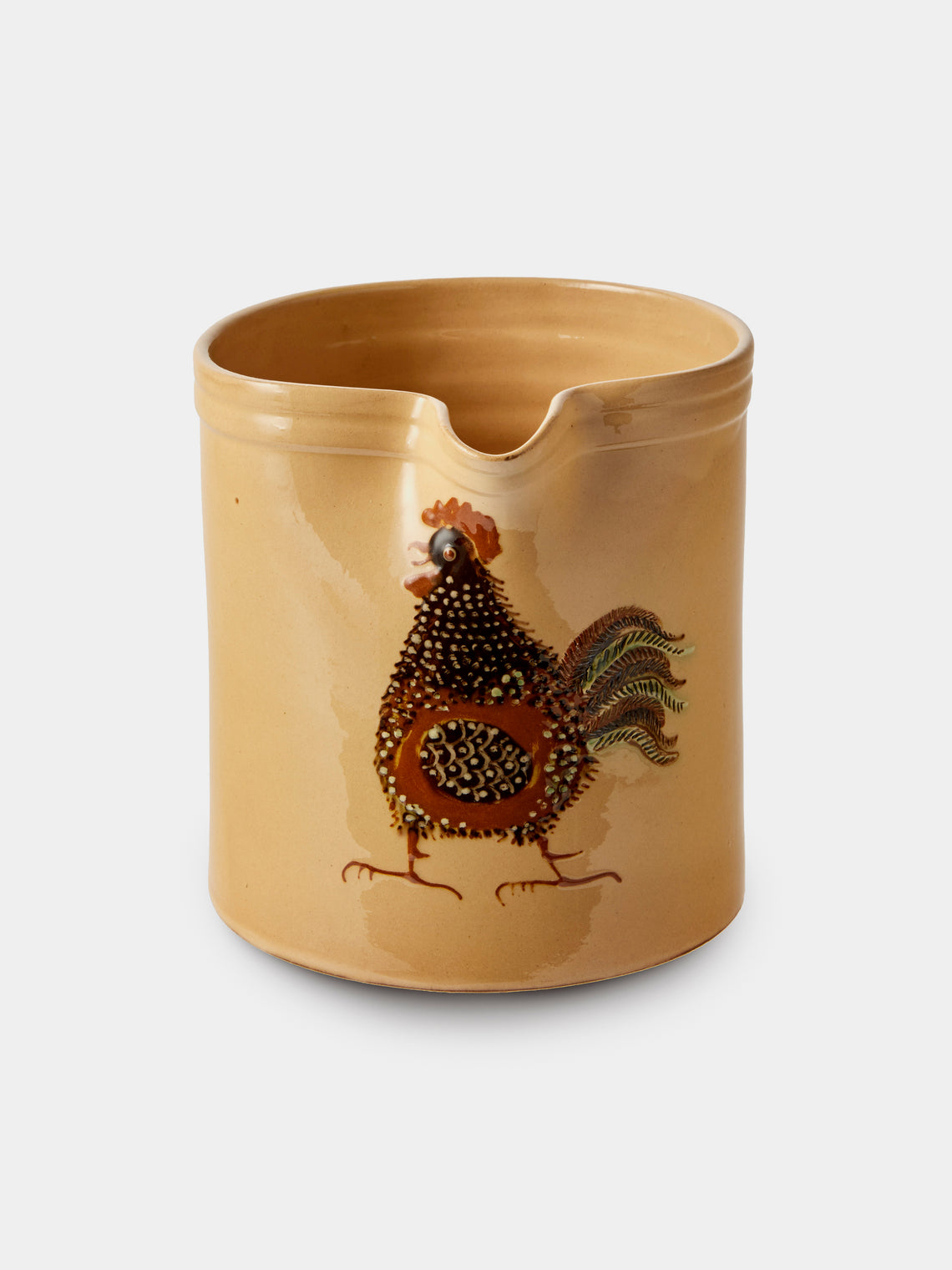 Poterie d’Évires - Chickens Hand-Painted Ceramic Straight-Edge Medium Jug - Cream - ABASK
