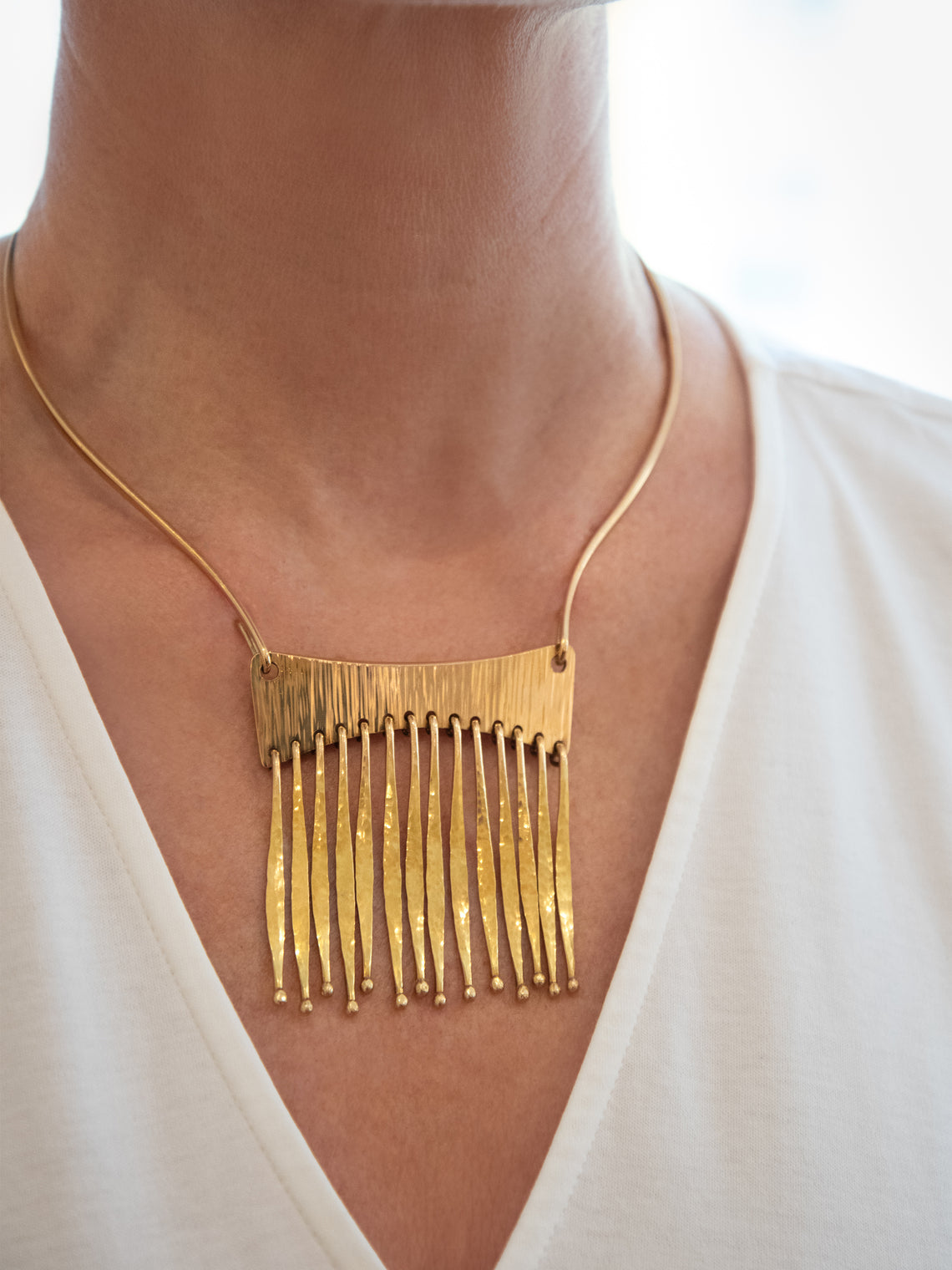 Mahnaz Collection - Women's Vintage 1970 Bent Gabrielsen 14-Karat Yellow Gold Torque Fringe Necklace - Gold - ABASK