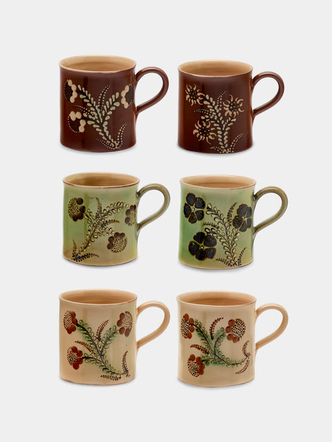 Poterie d’Évires - Flowers Hand-Painted Ceramic Mugs (Set of 6) - Multiple - ABASK - 