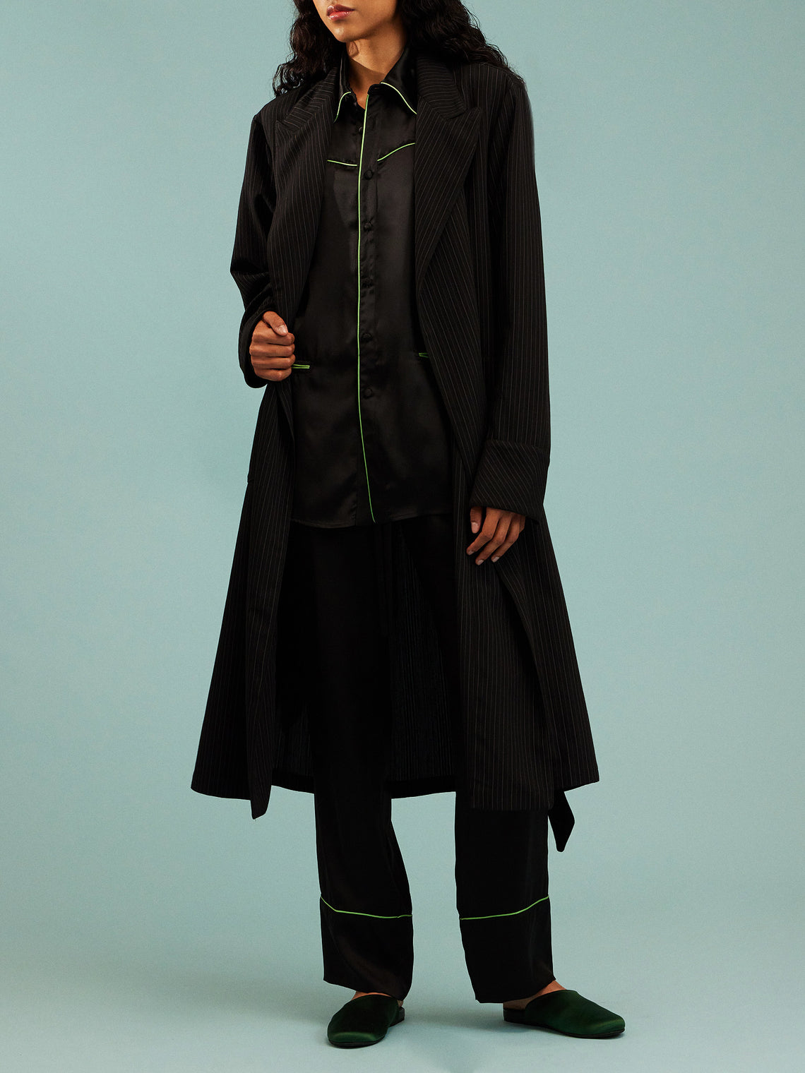 Dorso - The Gessato Wool Robe | Size: S - Black - ABASK