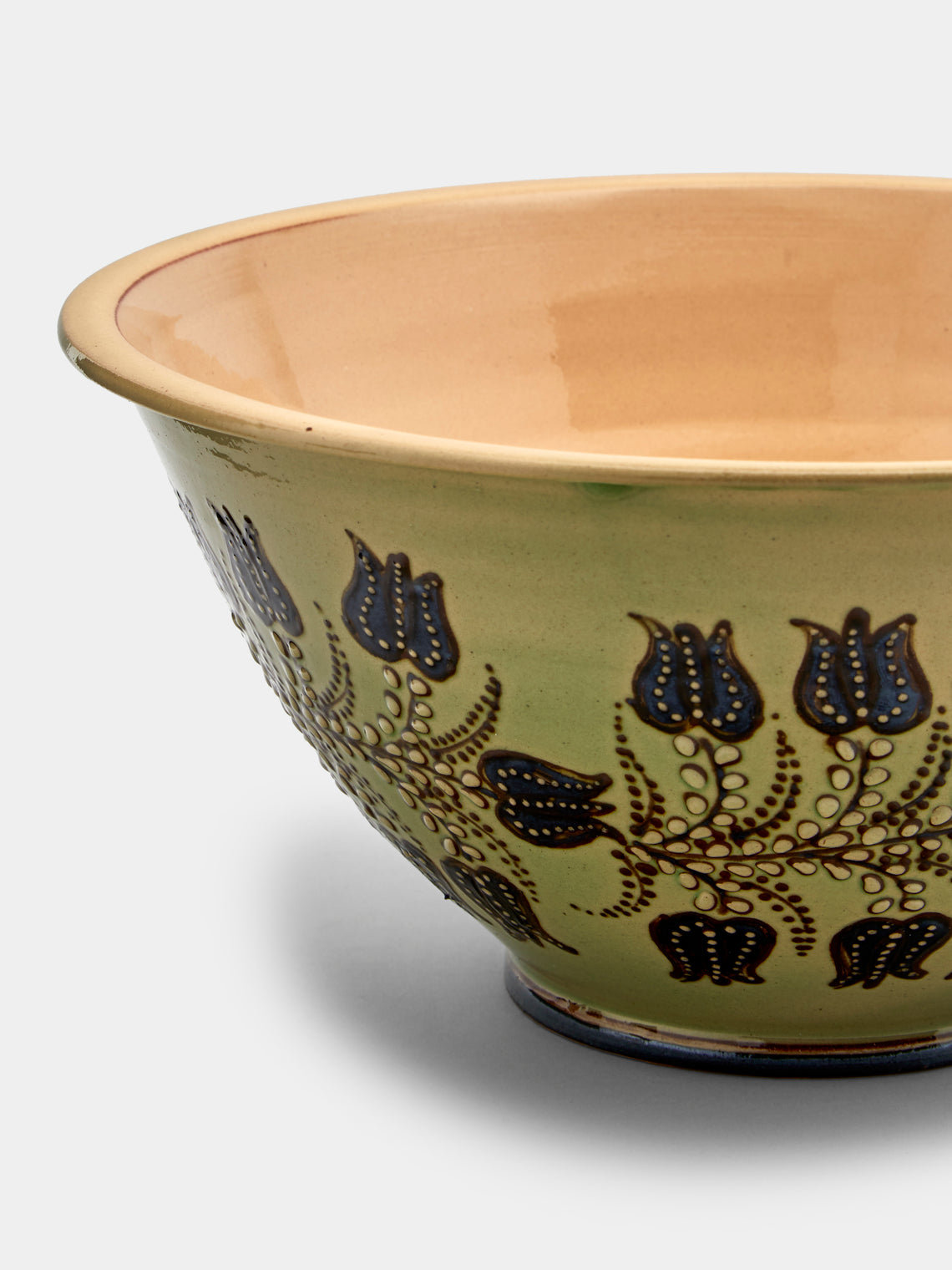 Poterie d’Évires - Flowers Hand-Painted Ceramic Large Serving Bowl - Green - ABASK